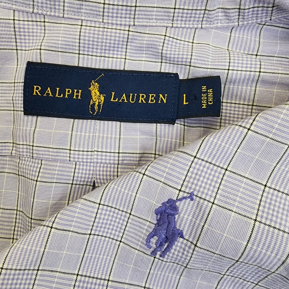Ralph Lauren Long Sleeve Button Shirt Men's L‎ Plaid Check Lillac